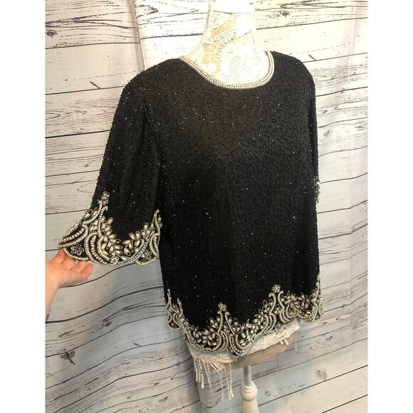 Laurence Kazar vintage beaded, sequins & pearl top size large - Picture 3 of 11
